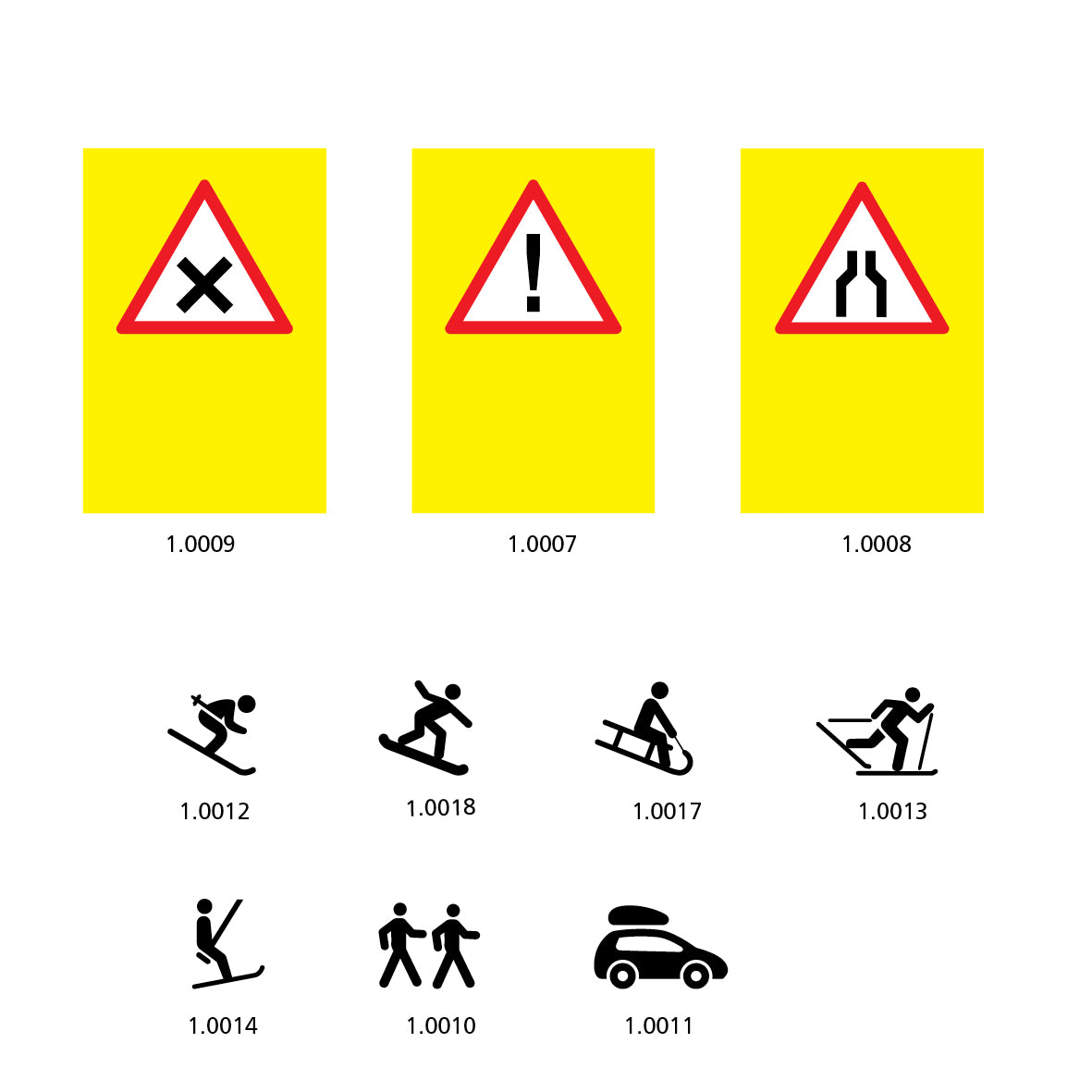 SKUS Gefahrensignal, 1.0016 kombiniert, 40x60 cm, Alu, fluoreszierend gelb, Alu Composite 3 mmoben: 1.0005-1.0009 und 1.0016, unten: Ihr Text oder 1.0010-1.0018