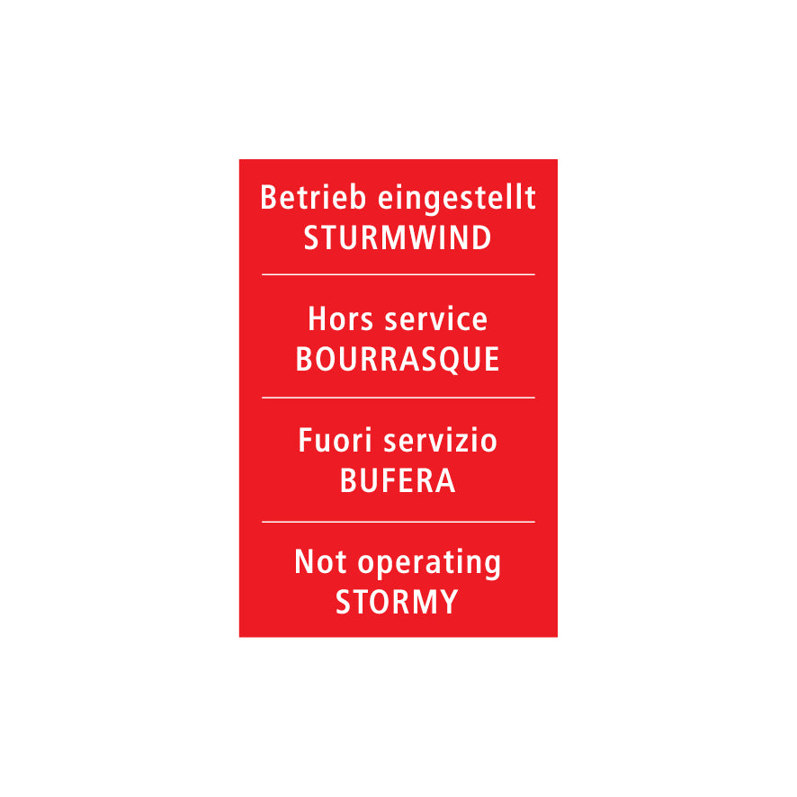 Anlagetafel, 1.0074, Betrieb eingestellt, STURMWIND, 50/70 cm, Alu Composite 3 mm