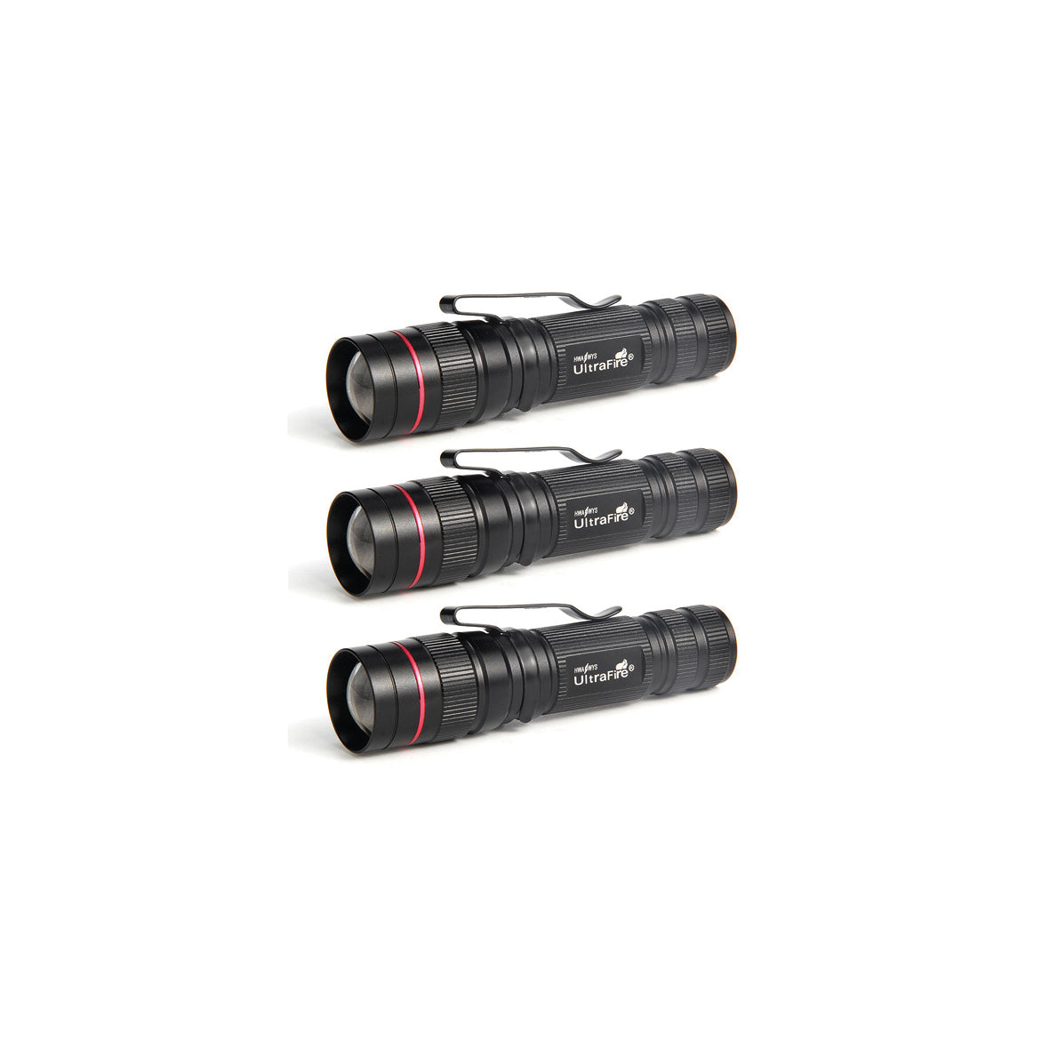 Stablampe Alu, 3-er Set, L/ø 105 x 23 mm, LED, H/L/Strobo/SOS-Licht, IPX-5