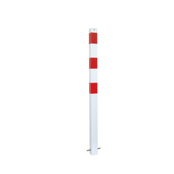 Absperrpfosten 70/70 mm, zum Einbetonieren, verzinkt, weiss, mit roten reflektierenden Streifen, 2 Ösen