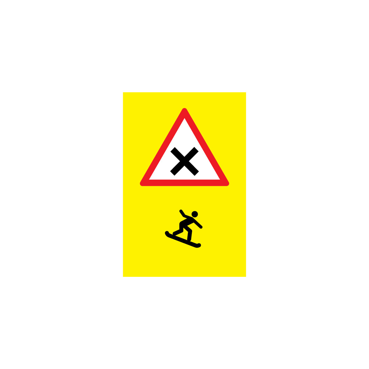 SKUS Gefahrensignal, 1.0009, fluoreszierend gelb, Logo Kreuzung/Snowboarder, 40/60 cm, Alu Composite 3 mm