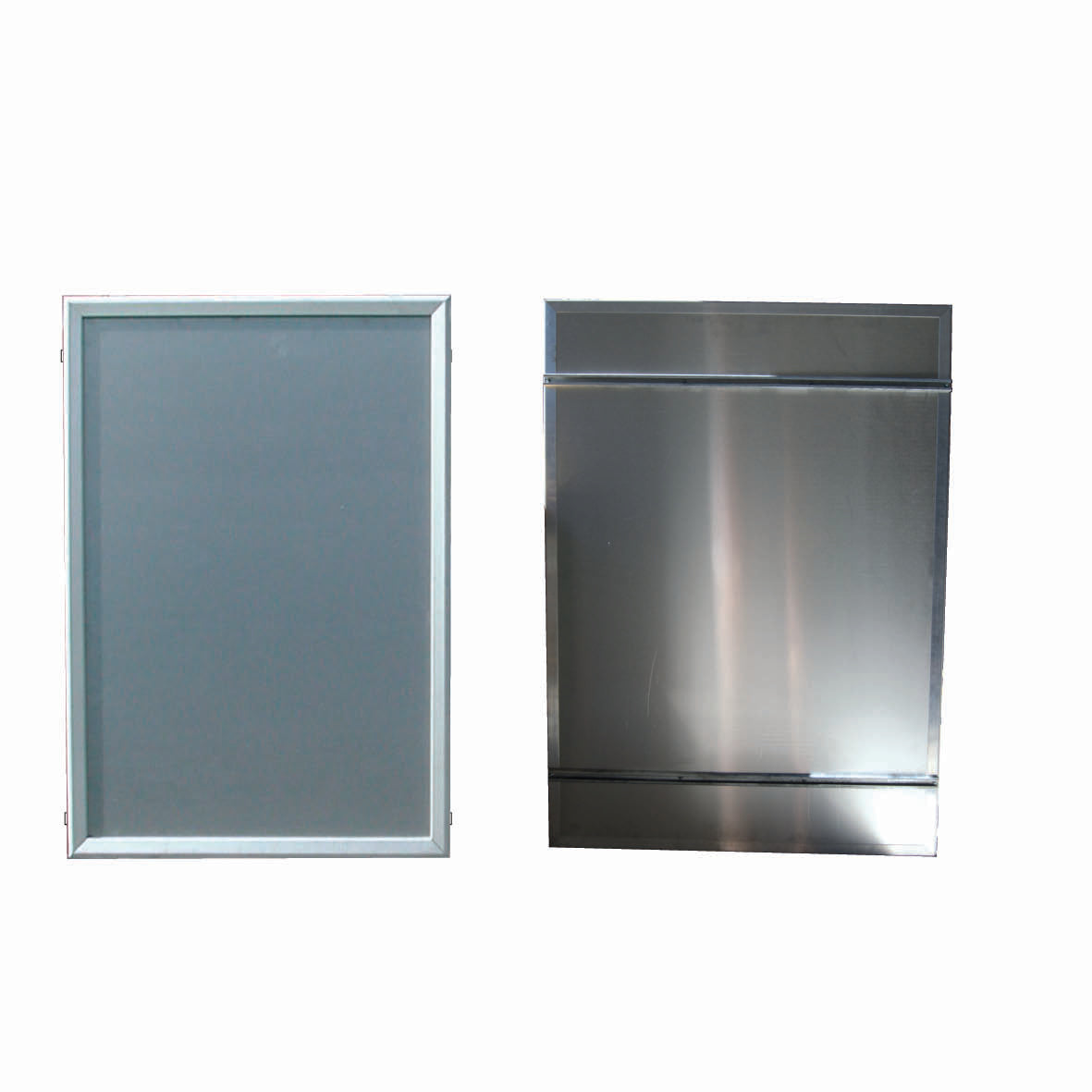 Klapprahmen 45, eloxiert mit 2 Ankerschienen, Gehrung, Rahmen 45 mm, Weltformat F4, 895 x 1280 mm, Rückenteil verzinktes Stahlblech