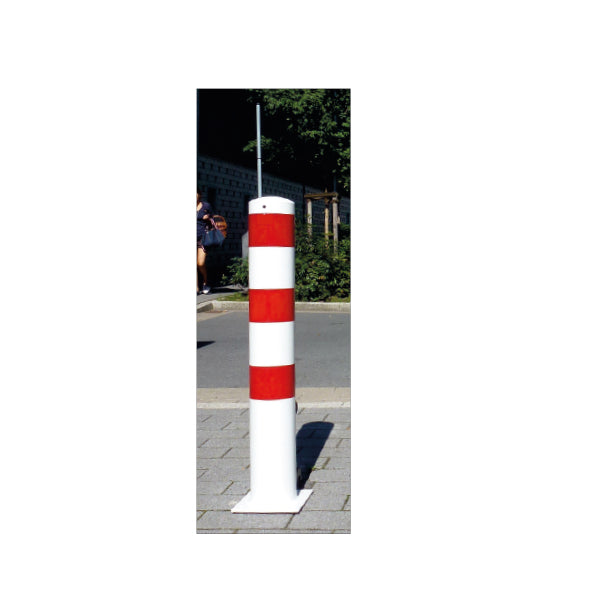Stahlrohrpoller 152 mm, 1000 mm, verzinkt, weiss-rot, zum Aufschrauben, mit Bodenplatte