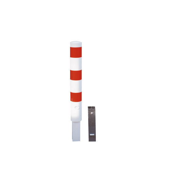 Stahlrohrpoller 152 mm, 1000 mm, verzinkt, weiss-rot, zum Herausnehmen mit Bodenhülse mit 3-Kant Schliessung.