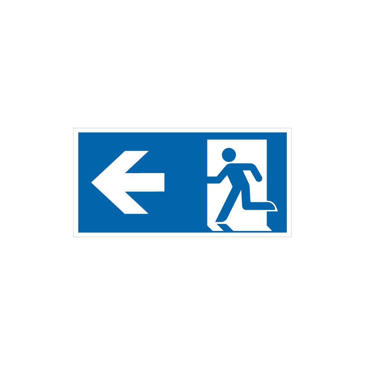 6.R-073 Rettungsweg/Notausgang links, Rettungszeichen blau, ISO
