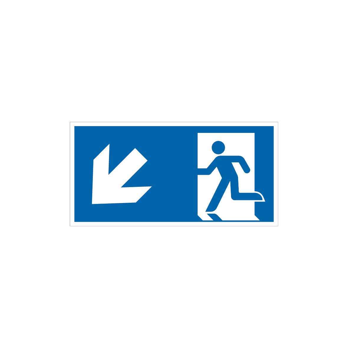 6.R-075 Rettungsweg/Notausgang links abwärts, Rettungszeichen blau, ISO
