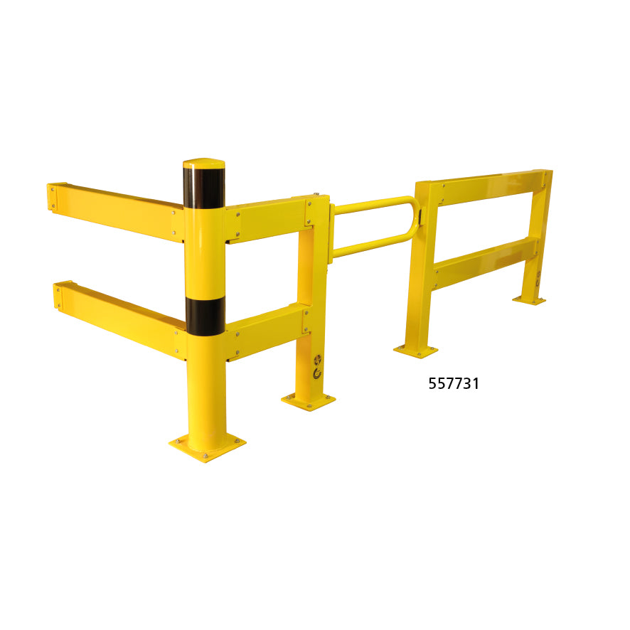 Sicherheitsgeländer, Schwingtüre, Set: gelb pulverbeschichtet, ca. RAL 1023, B=1070 mm, Durchgangsbreite 870 mm, 147 kg