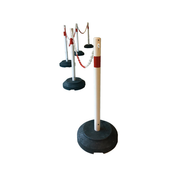 Kettenständer-Set Rund, rot-weiss, 6 Pfosten, 25 m Kunststoffkette ø 6 mm, Verbindungsglieder, 102 kg