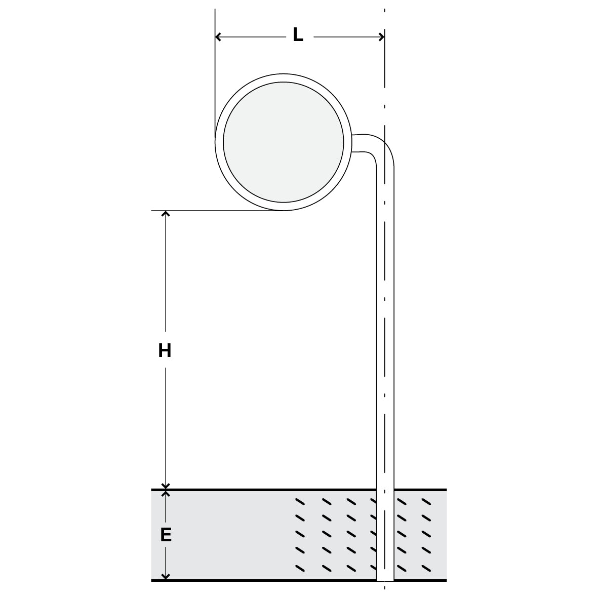Signalträger Rund, Standrohr, ø 60 cm,  H = 240 cm, E = 50 cm