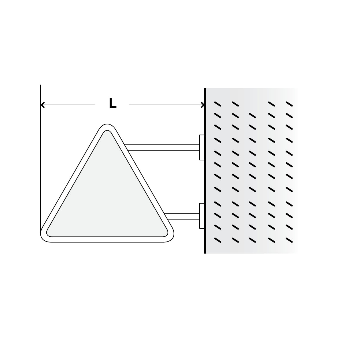 Signalträger 3-Eck, SL 60 cm, seitilich, 2 Flansche