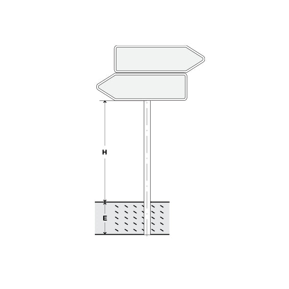 Signalträger Wegweiser, Standrohr, 100/45 bis 65 cm, H = 220 cm, E = 50 cm