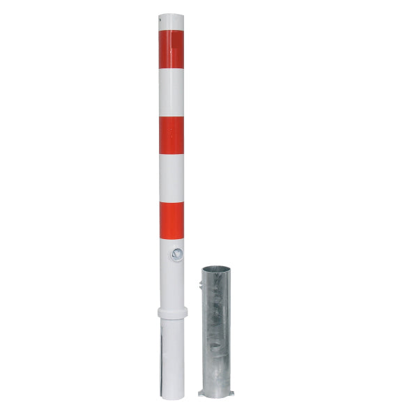 Absperrpfosten ø 76 mm zum Herausnehmen, mit Dreikantschliessung, verzinkt, weiss, mit roten reflektierenden Streifen, H=900 mm über Flur