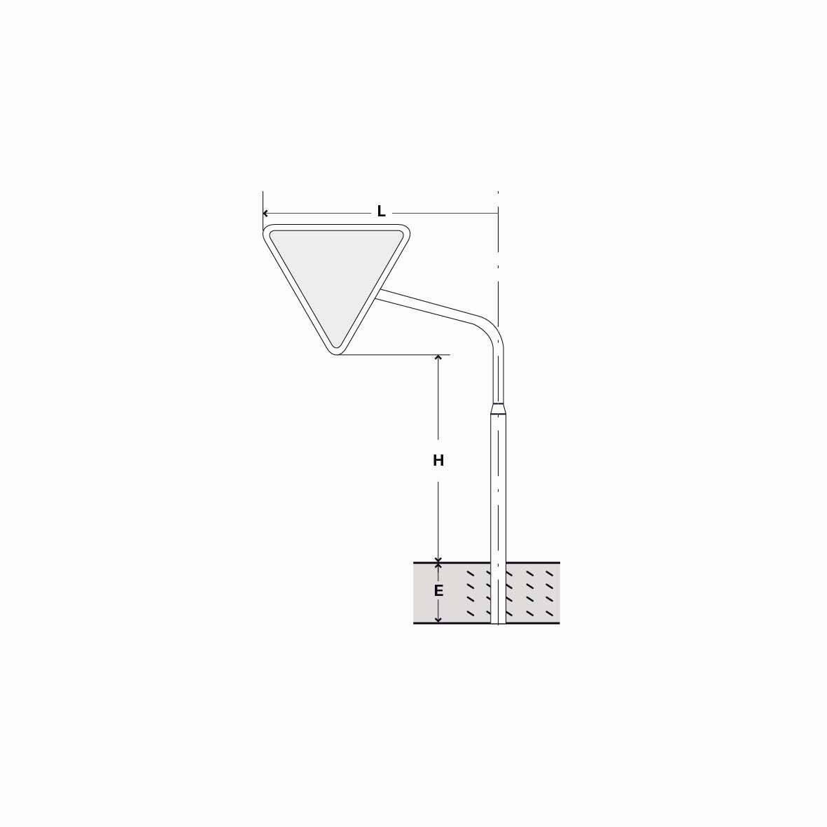 Signalträger 3-Eck, Standrohr, SL 60 cm, H=230 cm, E=50 cm