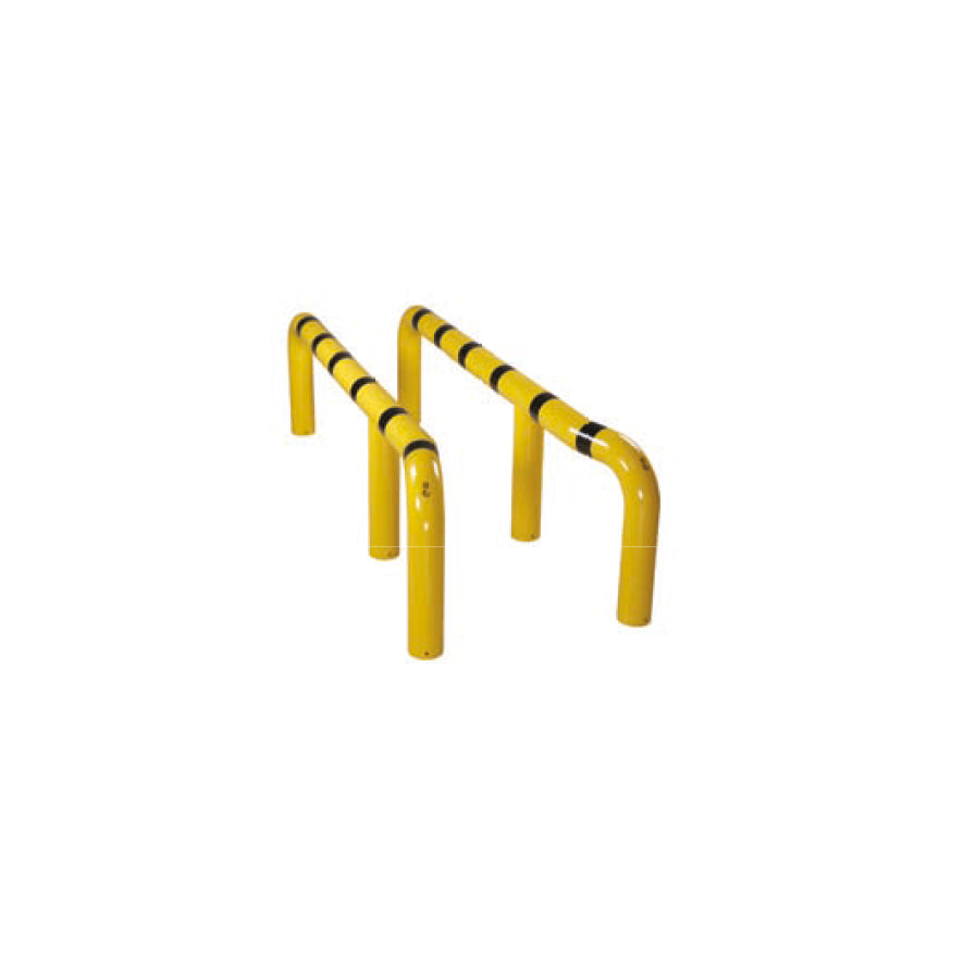 LKW-Einfahrhilfe zum Einbetonieren, verzinkt und gelb-schwarz, Einfahrtswinkel 15°, 1 Set beinhaltet 1 x links und 1 x rechts. ø 159 mm Rohr. 3000 x 305 x 180 mm + 550 mm Unterflur. Gewicht 150 kg