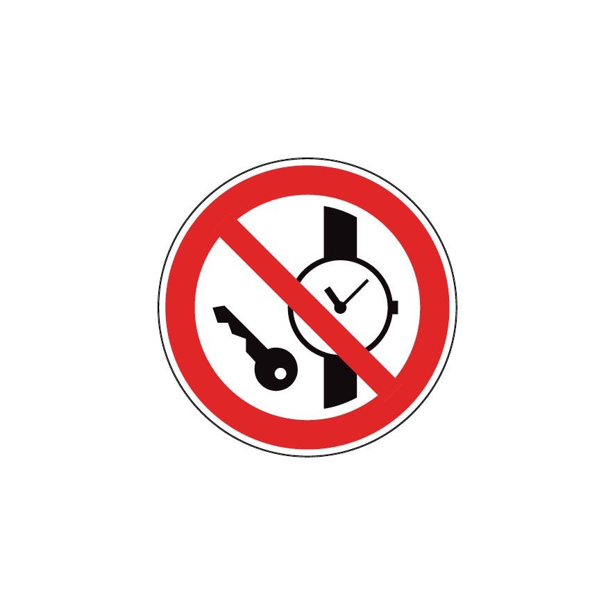6.V-031 Mitführen von Metallteilen oder Uhren verboten, Verbotszeichen, ISO