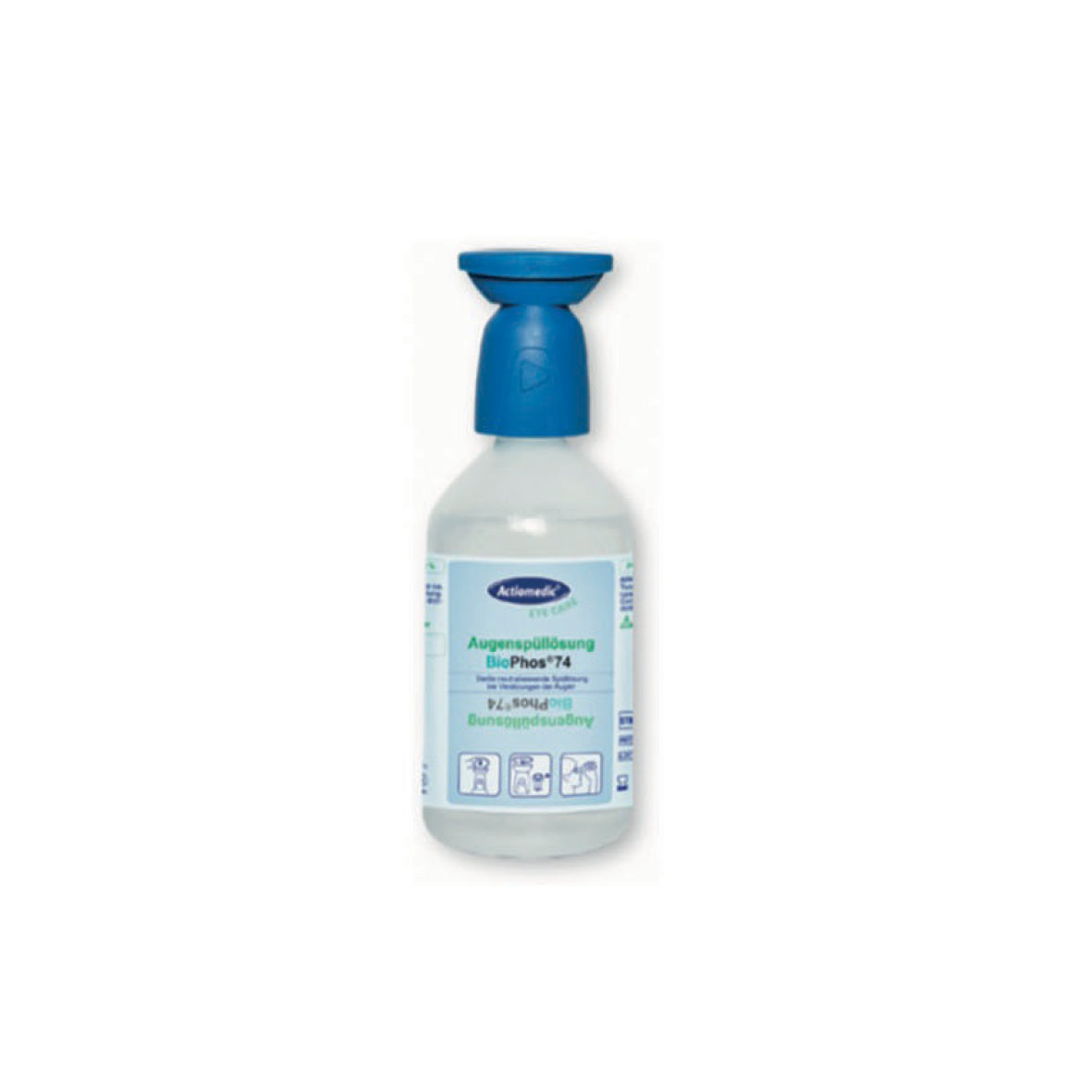 Augenspülflasche, 250 ml BioPhos®74 mit Staubschutzkappe. Spülzeit ca. 5 Min, Haltbarkeit: 3 jahre. VE 10 Stk.
