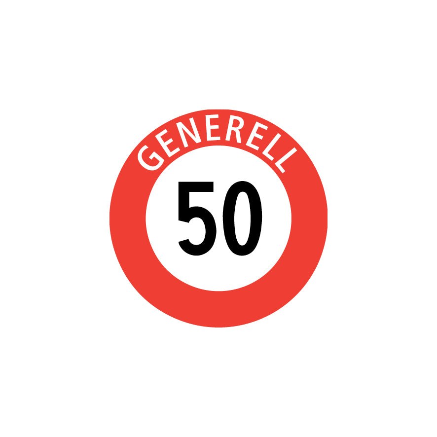 2.30.1a Höchstgeschwindigkeit "50 Generell", Vorschriftssignal