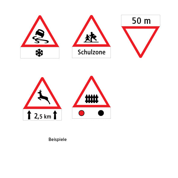 Kombisignal Gefahrensignale, 150/150/150+50 cm, DG3, Logo + Text nach Wunsch