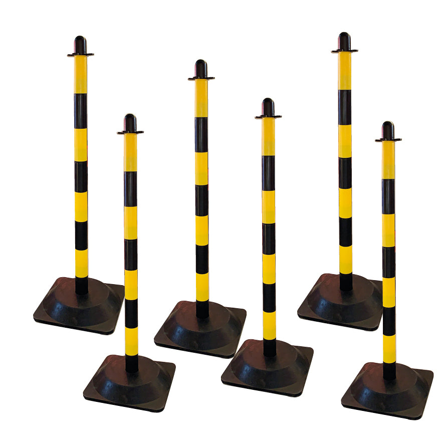 Kettenständer-Set Mobil, gelb-schwarz, 6 Pfosten, 1 x Kette ø 6mm/25 m gelb-schwarz, 1 x VE Verbindungsglieder  gelb oder schwarz