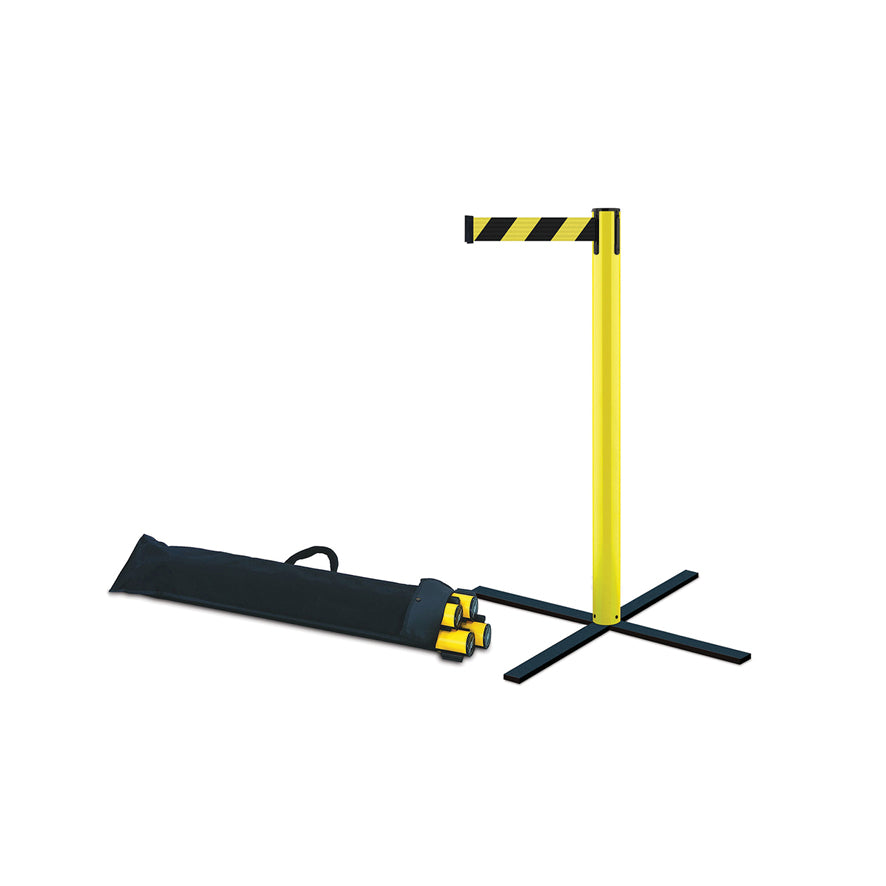 Tensabarrier Stowaway, 3.65 m, PVC, 9 kg, gelb-schwarz, zerlegbare flache Füsse, 4-er Pack in Kunststoffrucksack