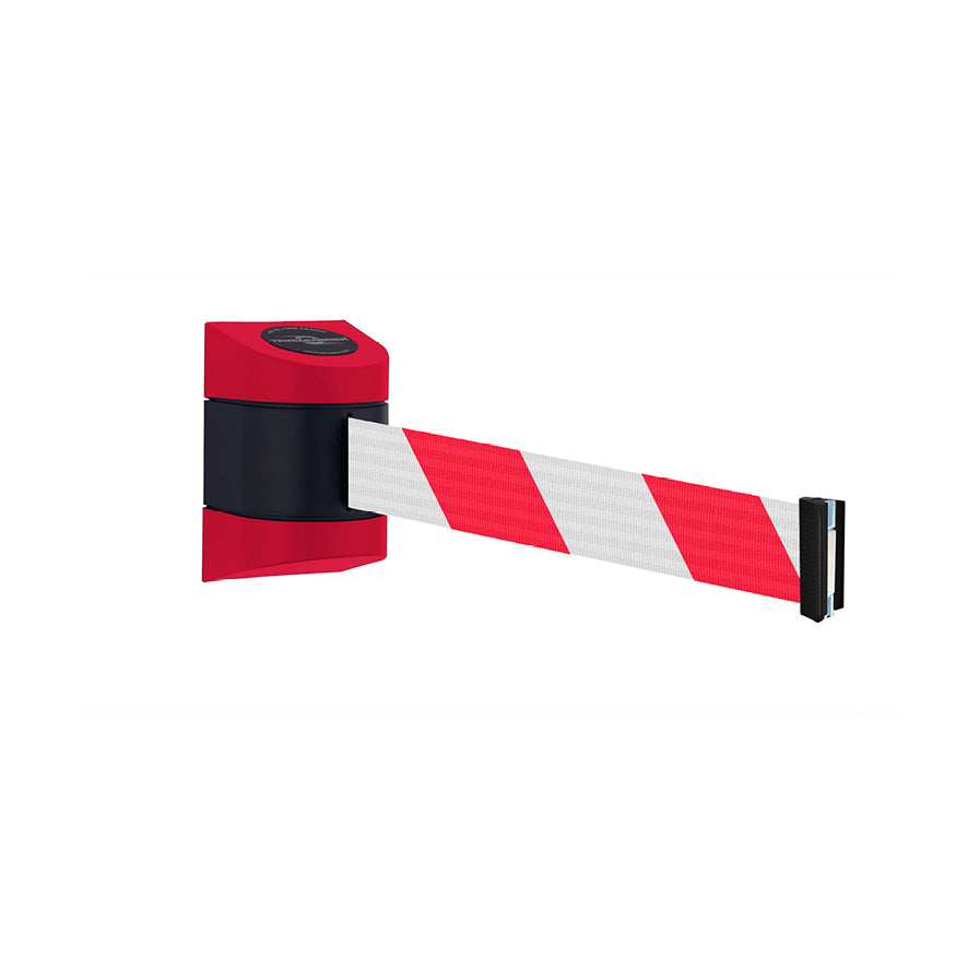 Tensabarrier Wandeinheit magnetisch, Kunststoffgehäuse, Gurt: 4.6 m, mit einem Wandclip. Rot-weiss