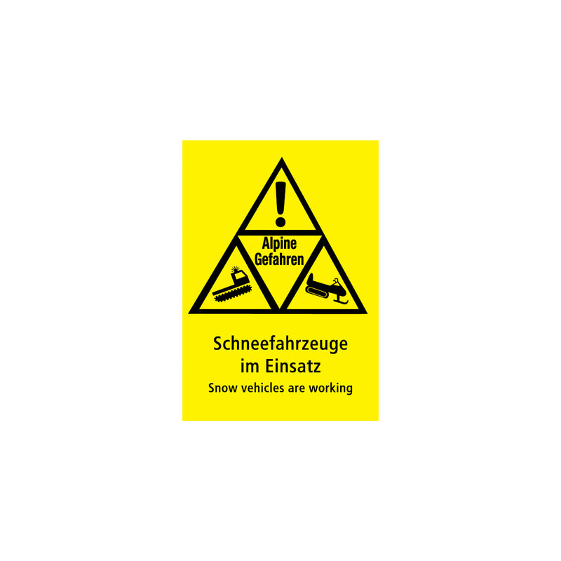 Warntafel nach Ö-Norm, 1.0331, Floureszierend gelb, Alpine Gefahren, Schneefahrzeug, 50/70 cm, Alu Composite 3 mm