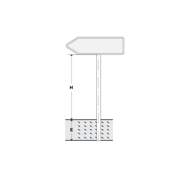 Signalträger Wegweiser, Standrohr, 100/20 bis 35 cm, H = 220 cm, E = 50 cm