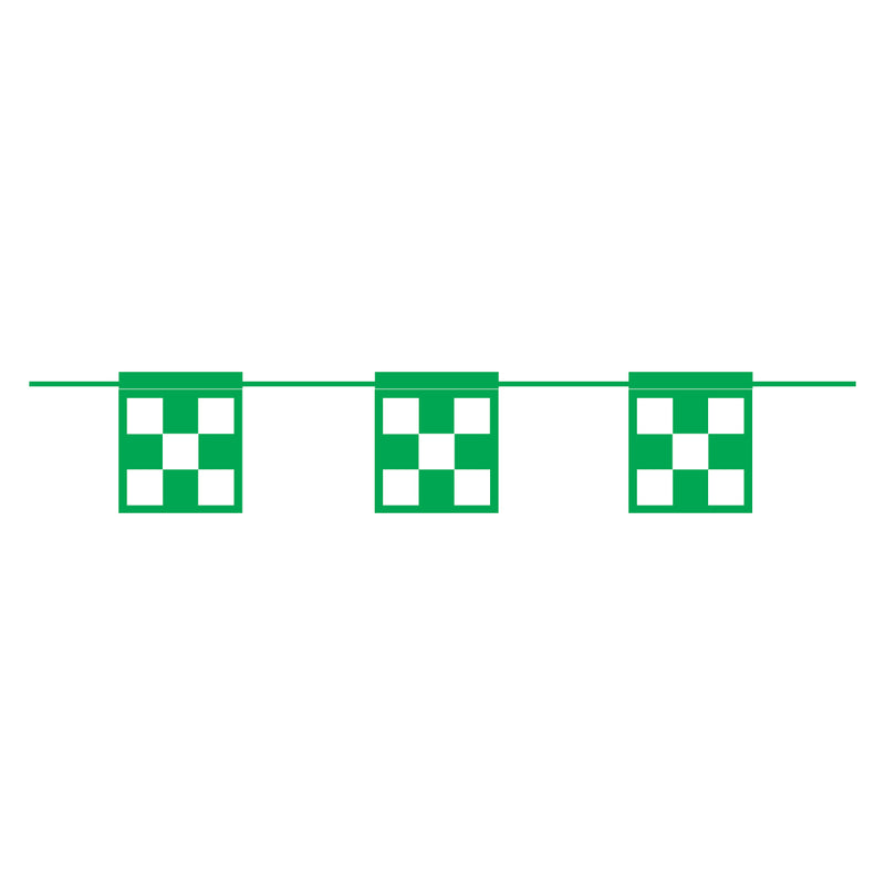 Wimpel-Absperrungen, 1.0351, Karo grün-weiss, doppelseitig, 12.5/15 cm, l =27 m, Seil ø 7 mm grün, Anzahl Flaggen: 14