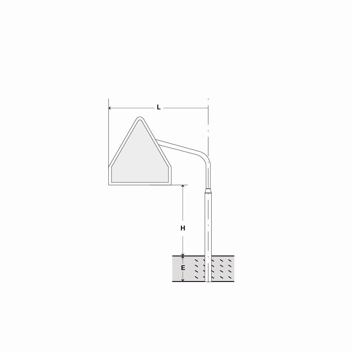 Signalträger 3-Eck, Standrohr, SL 60 + 20 cm, H=230 cm, E=50 cm