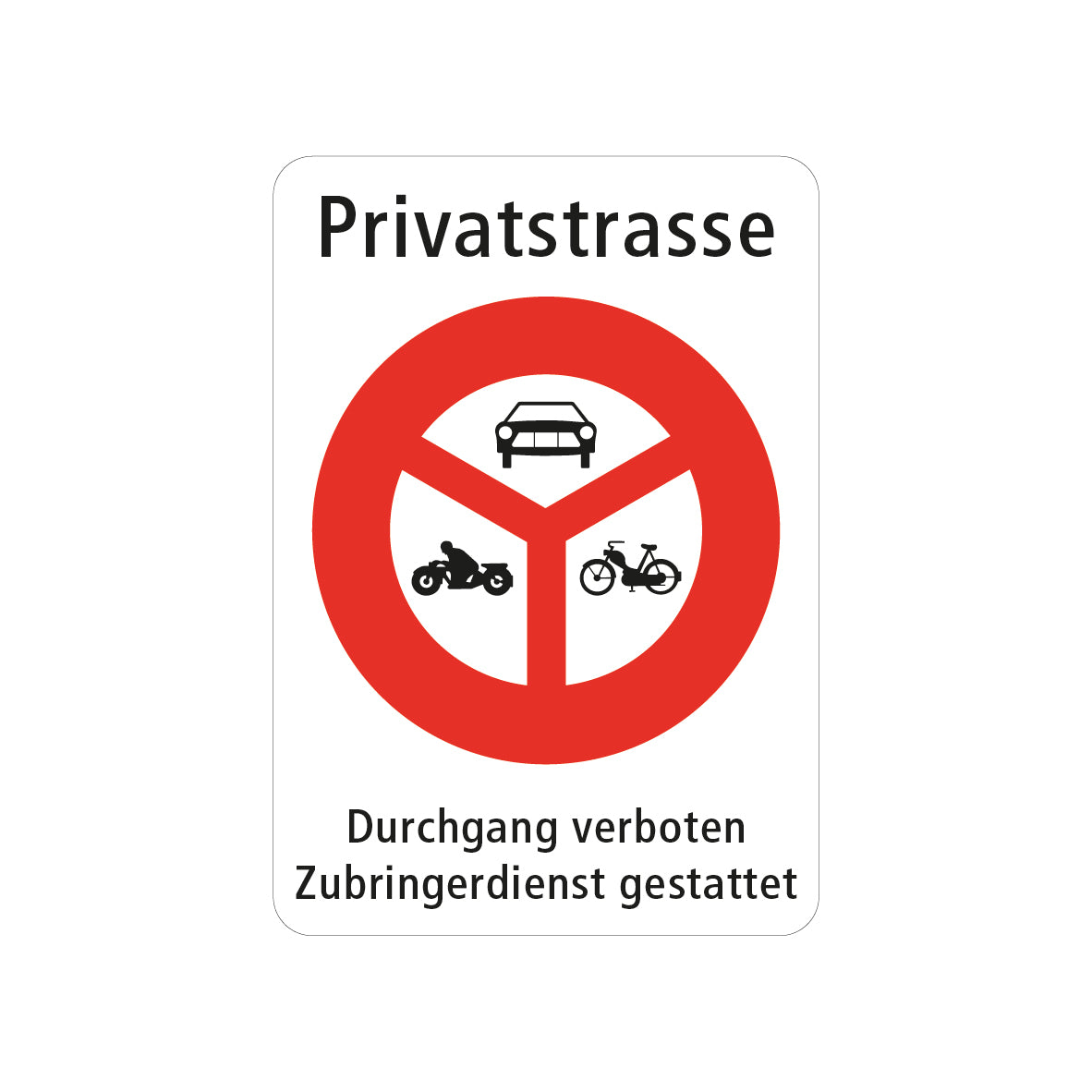 Kombisignal Vorschriftssignal, Alu 2 mm, Logo 2.14, Privatstrasse, Durchgang verboten Zubringerdienst gestattet