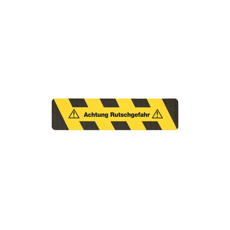 Antirutschbelag Warnmarkierung, schwarz/gelb Text "Achtung Rutschgefahr" Streifen 150x610mm