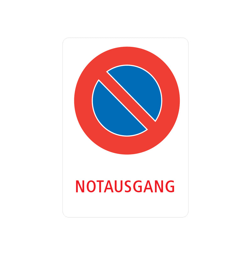 Kombisignal Vorschriftssignal, Alu 2 mm, Logo 2.50 und Text: NOTAUSGANG