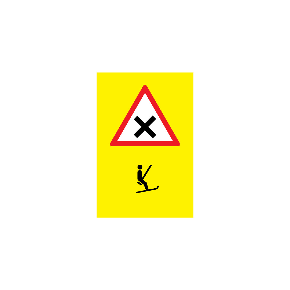 SKUS Gefahrensignal, 1.0009, fluoreszierend gelb, Logo Kreuzung/Skilift, 40/60 cm, Alu Composite 3 mm