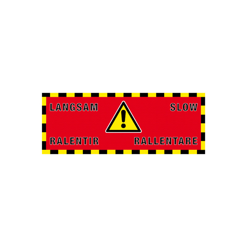 Luftdurchlässiges Banner, 1.0413, Logo: "Andere Gefahren" und Text: "Langsam Slow Ralentir Rallentare", gelb/rot/schwarz, 200 x 75 cm