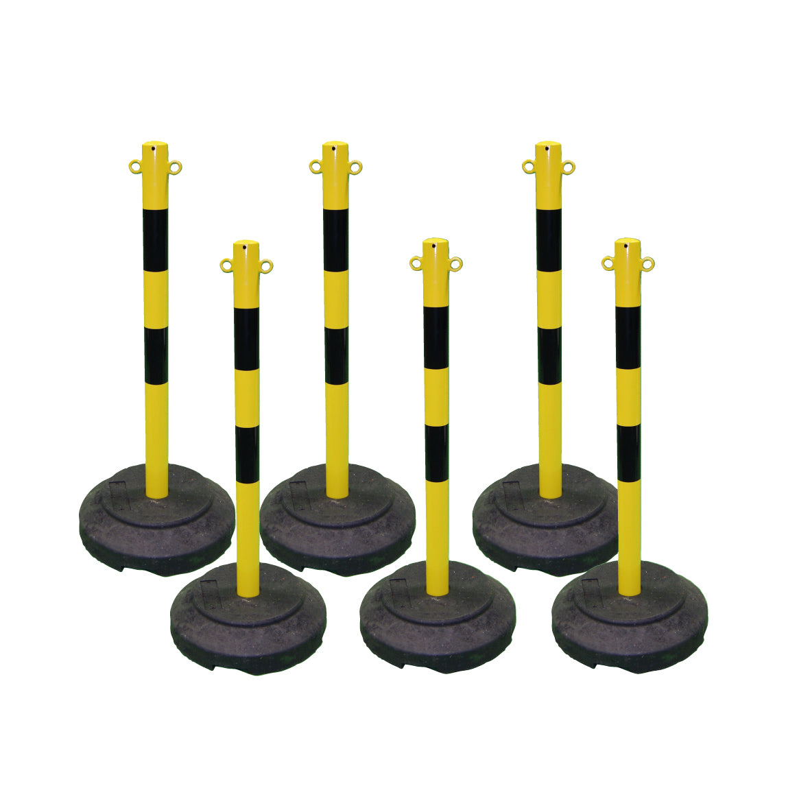 Kettenständer-Set Rund, gelb-schwarz, 6 Pfosten, 25 m Kunststoffkette ø 6 mm, Verbindungsglieder, 102 kg