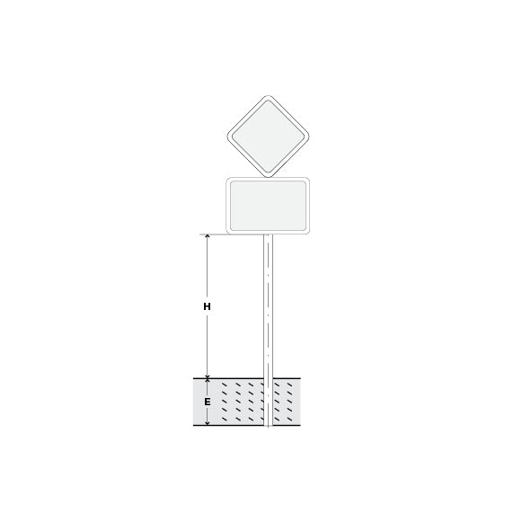 Signalträger 4-Eck 45°, Standrohr, 50/50 cm + 85/60cm, H = 130 cm, E = 50 cm