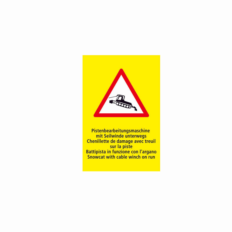 SKUS Gefahrensignal, 1.0006, fluoreszierend gelb, Logo Pistenfahrzeug mit Seilwinde, 40/60 cm, Alu Composite 3 mm