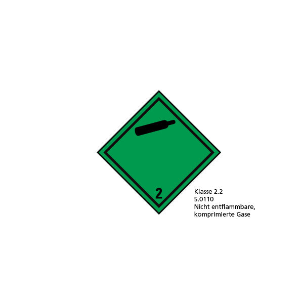Gefahrgut Kl. 2, 5.0110, 100 x 100 mm, FO, Rolle = 500 Stk., Klasse 2.2, Nicht entflammbare, komprimierte Gase