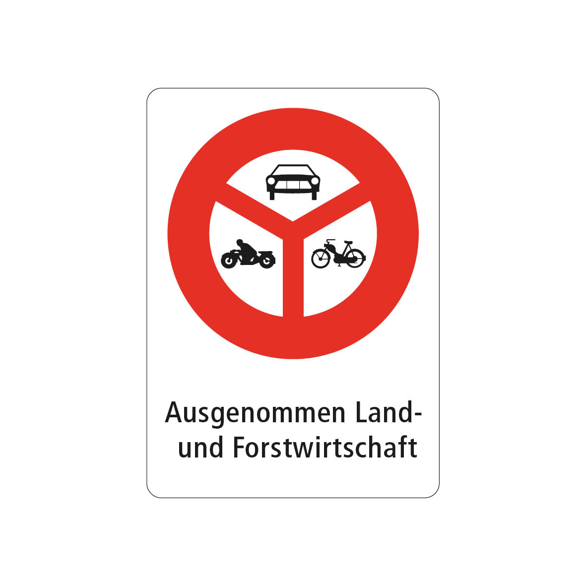 Kombisignal Vorschriftssignal, Alu 2 mm, Logo 2.14 und Text: Ausgenommen Land- und Forstwirtschaft