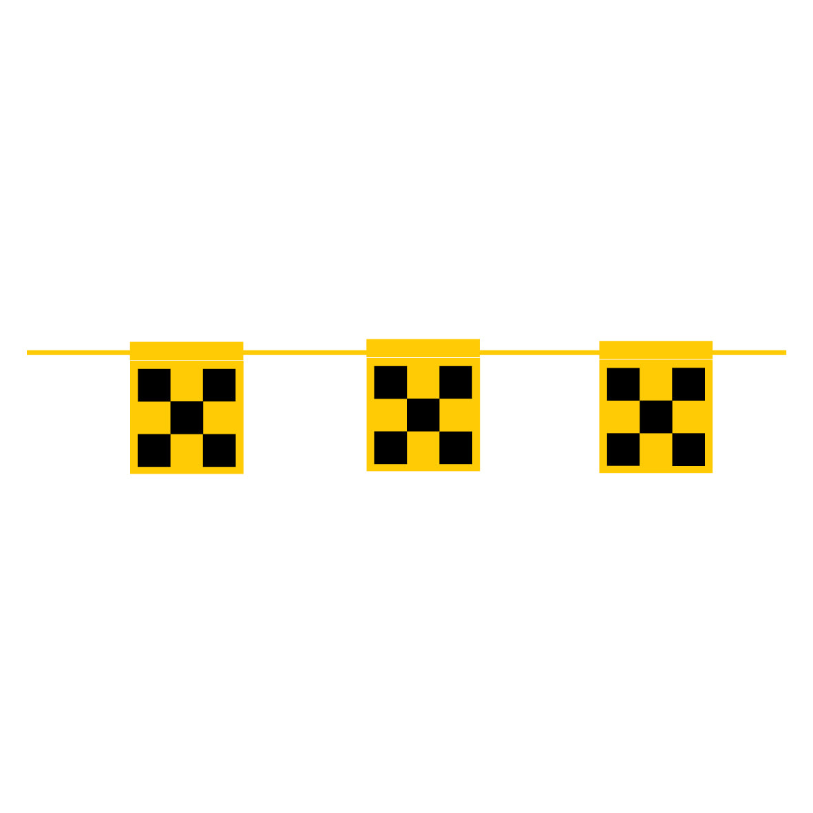 Wimpel-Absperrungen, 1.0350, Karo gelb-schwarz, doppelseitig, 12.5/15 cm, l =12 m, Seil ø 7 mm gelb, Anzahl Flaggen: 6