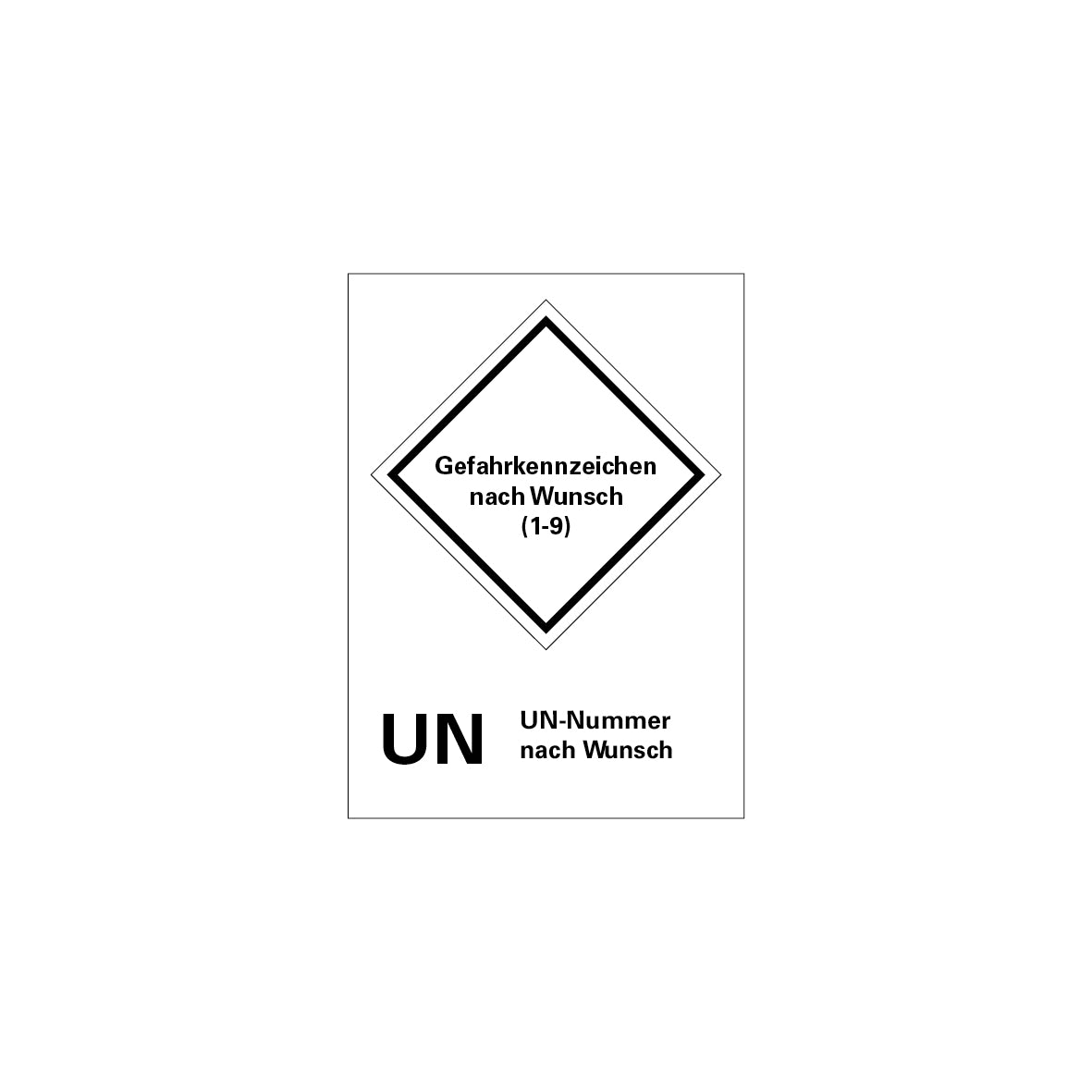 Gefahrgut UN, 5.0174, 160 x 220 mm, VE = 50 Stk., Gefahrkennzeichn nach Wunsch mit UN-Nummer nach Wunsch