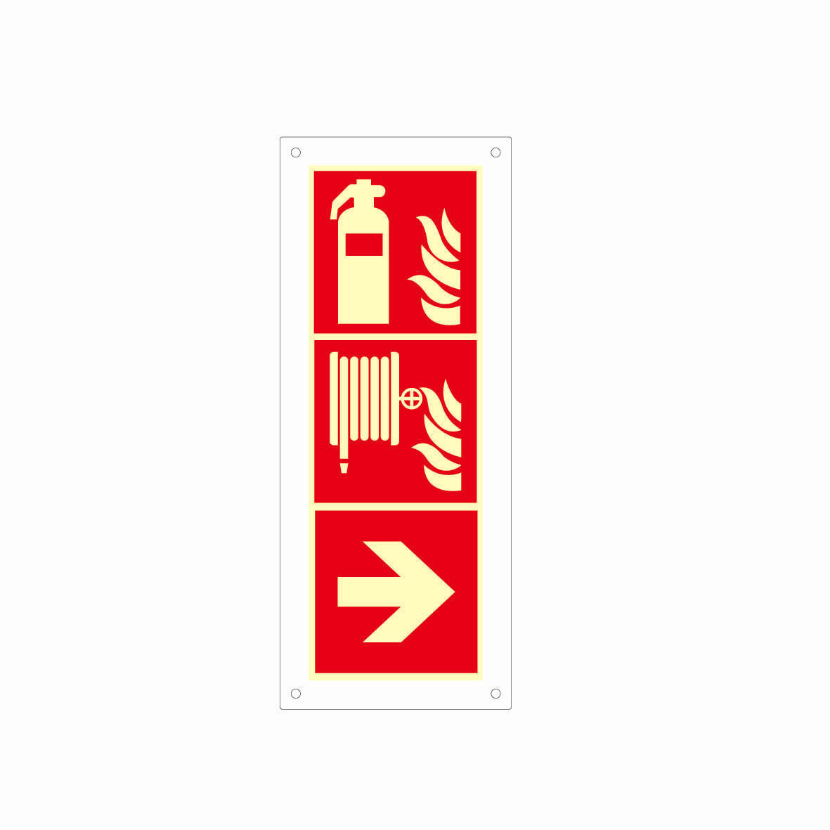 Wandschild Plexiglas, Rettungs- und Brandschutzzeichen, nachleuchtend, 495 x 200 mm (3x150/150 mm), gemäss Logobibliothek