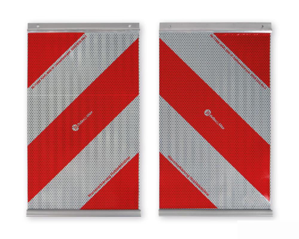 Warnflaggen, für Hubladebühnen, rot-weiss, R2, 1 x linksweisend und 1 rechtsweisend, 250 x 400 mm