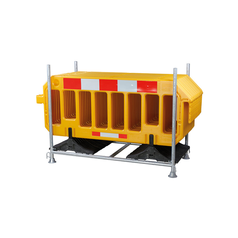 Absperrgitter gelb, Set mit Lager- und Transportgestell, 15 gelbe Absperrgitter, 2000 x 820 x 1250 mm, 275.5 kg