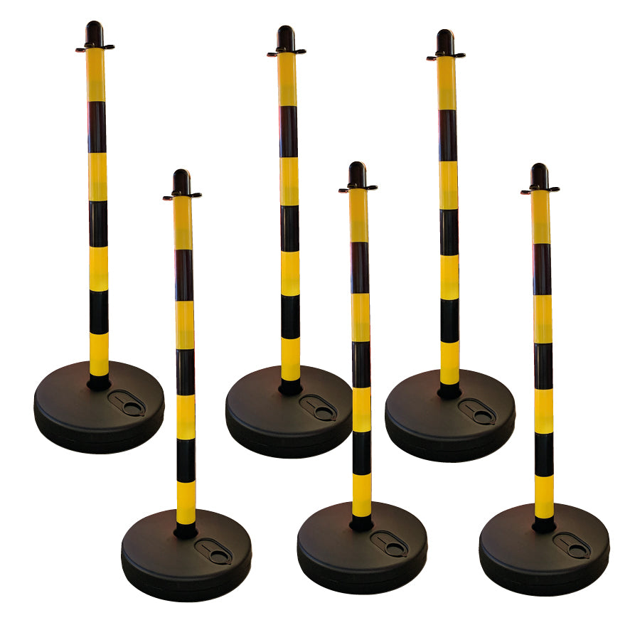 Kettenständer-Set Universal, gelb-schwarz,  6 Pfosten, 1 x Kette ø 6mm/25 m gelb-schwarz, 1 x VE Verbindungsglieder  gelb oder schwarz