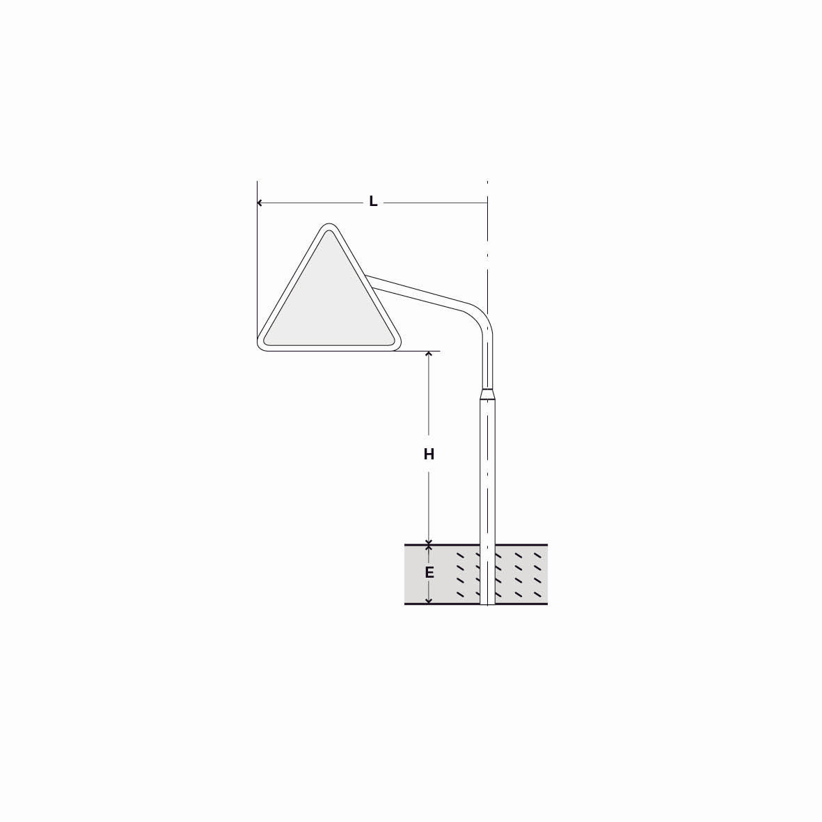 Signalträger 3-Eck, Standrohr, SL 90 cm, H = 230 cm, E = 50 cm