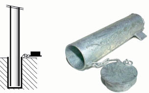 Bodenhülse 11, für Standrohr 1 1/2" (48 mm), mit Deckel, Länge 300 mm