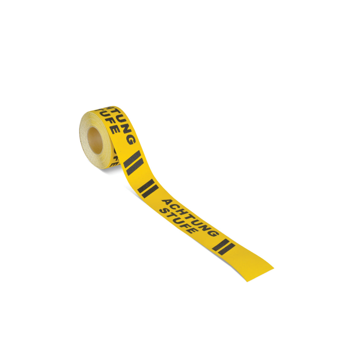 Antirutschbelag Warnmarkierung, schwarz/gelb mit Text "Achtung Stufe" Rolle 75mm x 18,3m