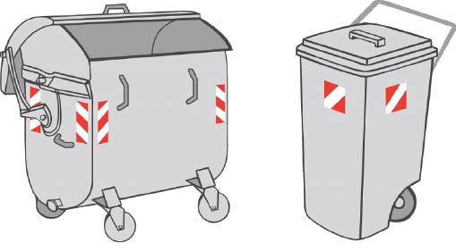 Warnmarkierung, für Abfallcontainer, 4 Stk. 141 x 141 mm, rot-weiss, R2 selbstklebend links und rechts