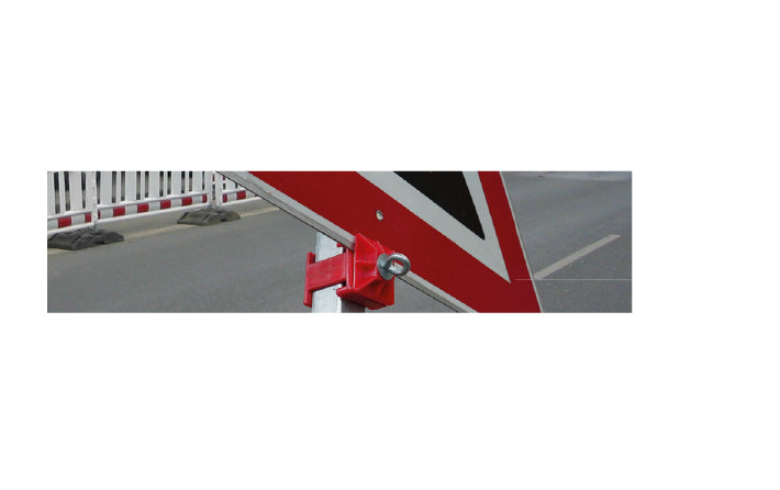 Schilderklemme, Kunststoff rot, für 4-Kant-Rohr 40 x 40 mm oder ø 42 mm, mit Feststellschraube